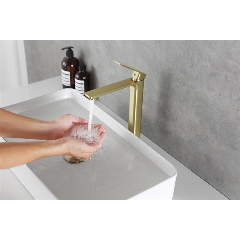 Pemberly Row Brass Single Handle Bathroom Faucet in Brushed Gold