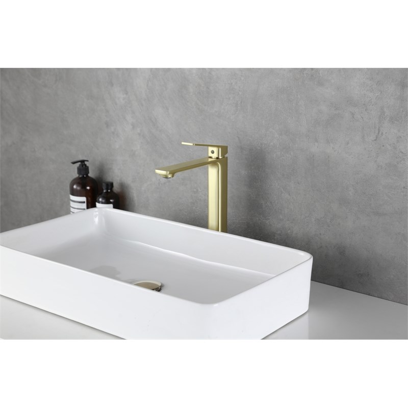 Pemberly Row Brass Single Handle Bathroom Faucet in Brushed Gold