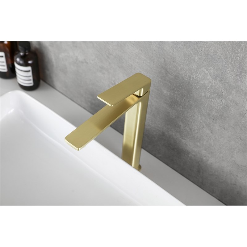 Pemberly Row Brass Single Handle Bathroom Faucet in Brushed Gold