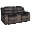 Pemberly Row Dual Reclining Loveseat in Wood and Chocolate Brown Fabric