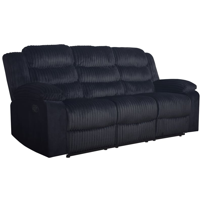 Pemberly Row Dual Reclining Sofa in Wood and Black Fabric