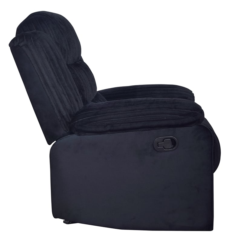 Pemberly Row Dual Reclining Sofa in Wood and Black Fabric