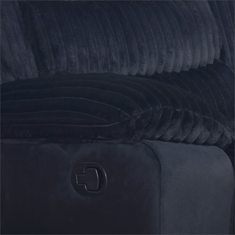 Pemberly Row Dual Reclining Sofa in Wood and Black Fabric