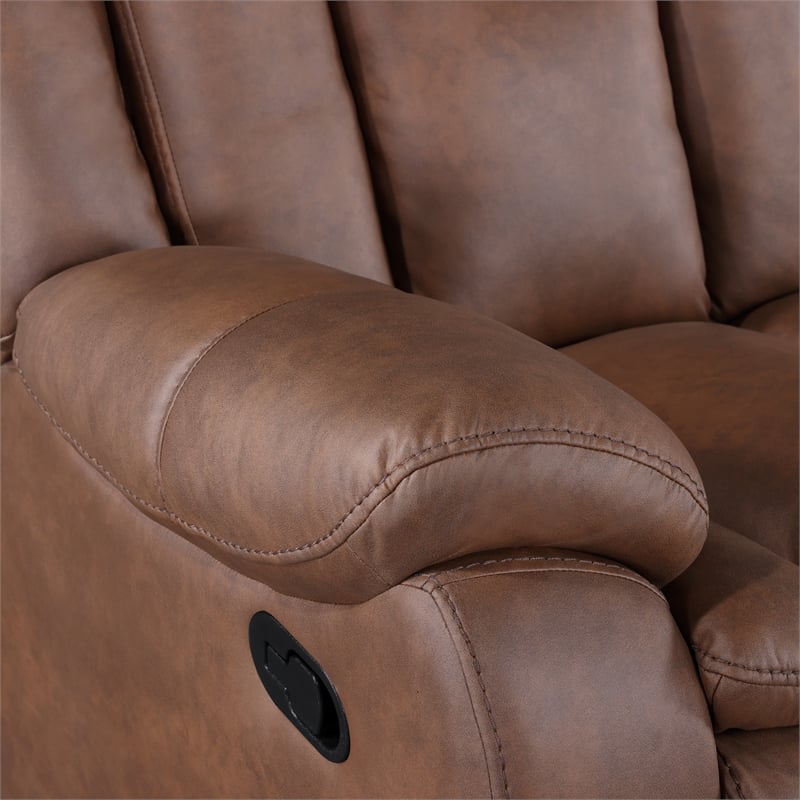 Pemberly Row Fabric Upholstered Manual Glider Recliner in Brown