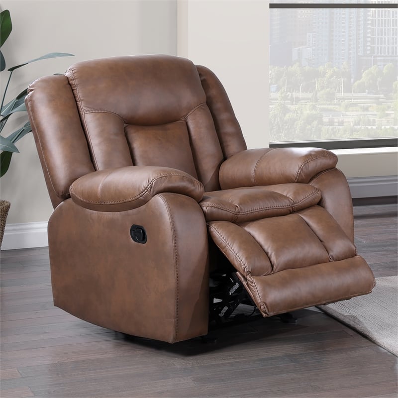 Pemberly Row Fabric Upholstered Manual Glider Recliner in Brown