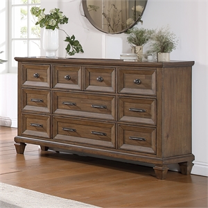 Pemberly Row 9-Drawer Wood Dresser in Vintage Mocha Finish