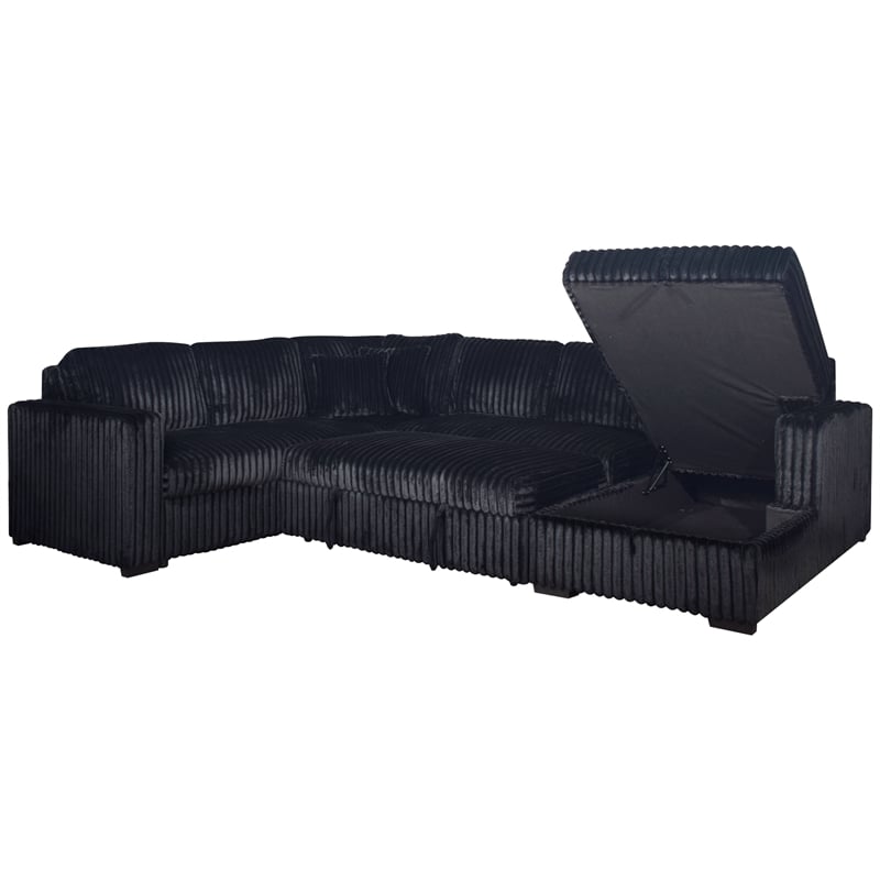 Pemberly Row 5-Piece Fabric Sectional with Chaise in Midnight Black