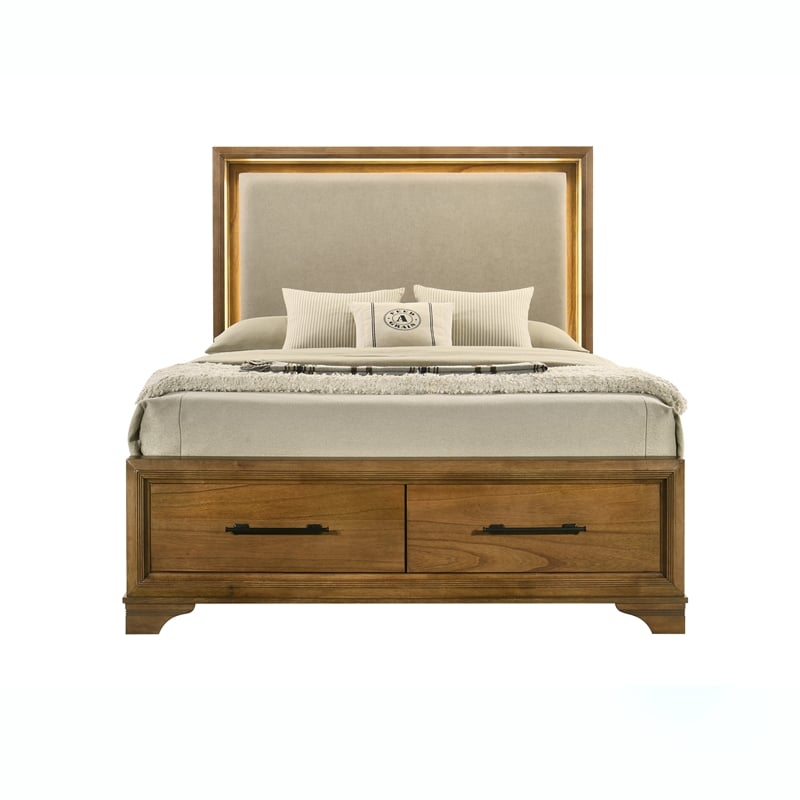 Pemberly Row 4Pc Wood Queen Bedroom Set with Chest in Honey Brown