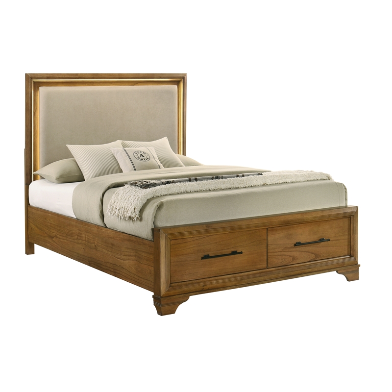 Pemberly Row 5Pc Wood Queen Bedroom Set with Chest in Honey Brown Finish