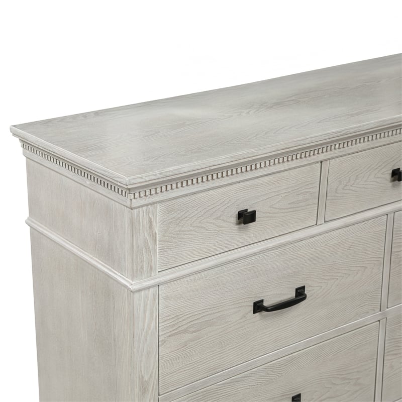 Pemberly Row 7-Drawer Wood Dresser in Misty Gray Finish