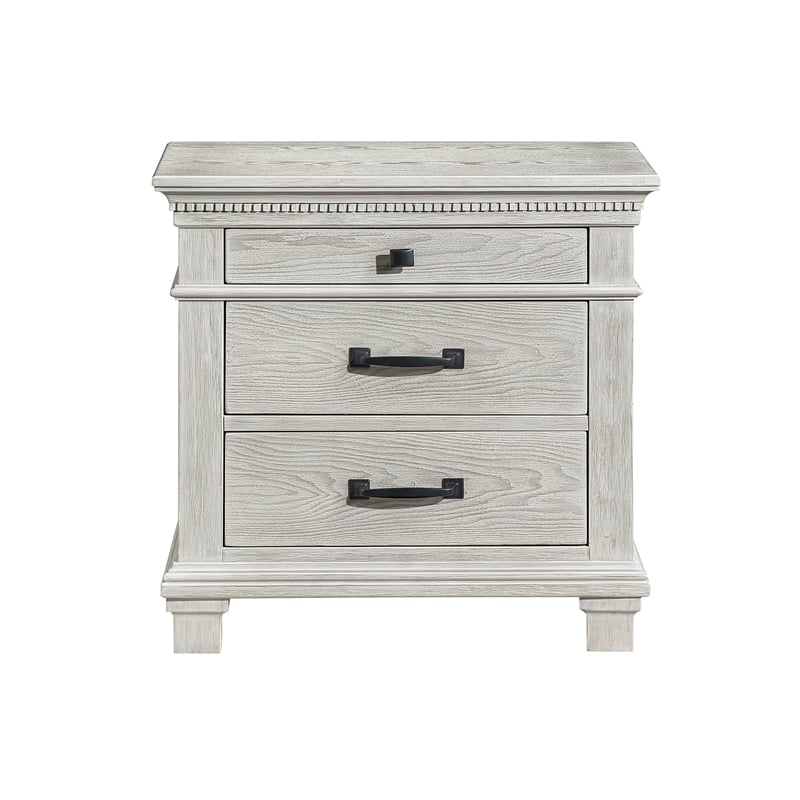 Pemberly Row 4Pc Wood Cal King Bedroom Set w Nightstand in Gray Pine