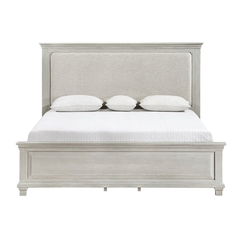 Pemberly Row 4Pc Wood Cal King Bedroom Set w Nightstand in Gray Pine