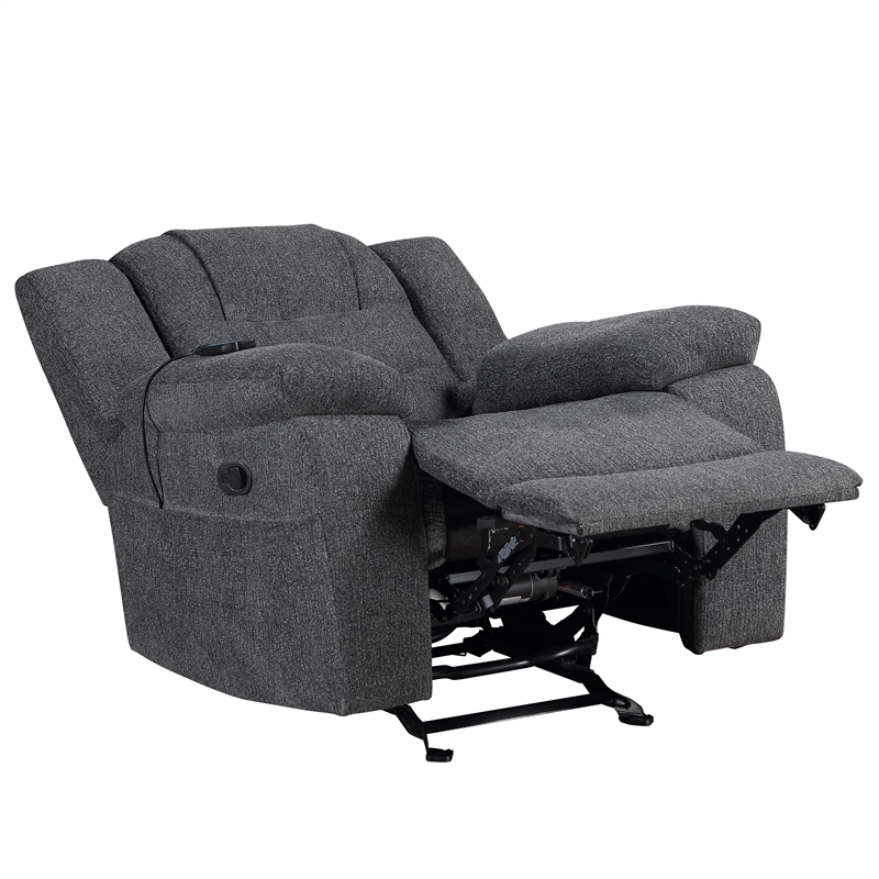 Pemberly Row Chenille Glider Recliner in Ultra-Soft Dark Gray Fabric