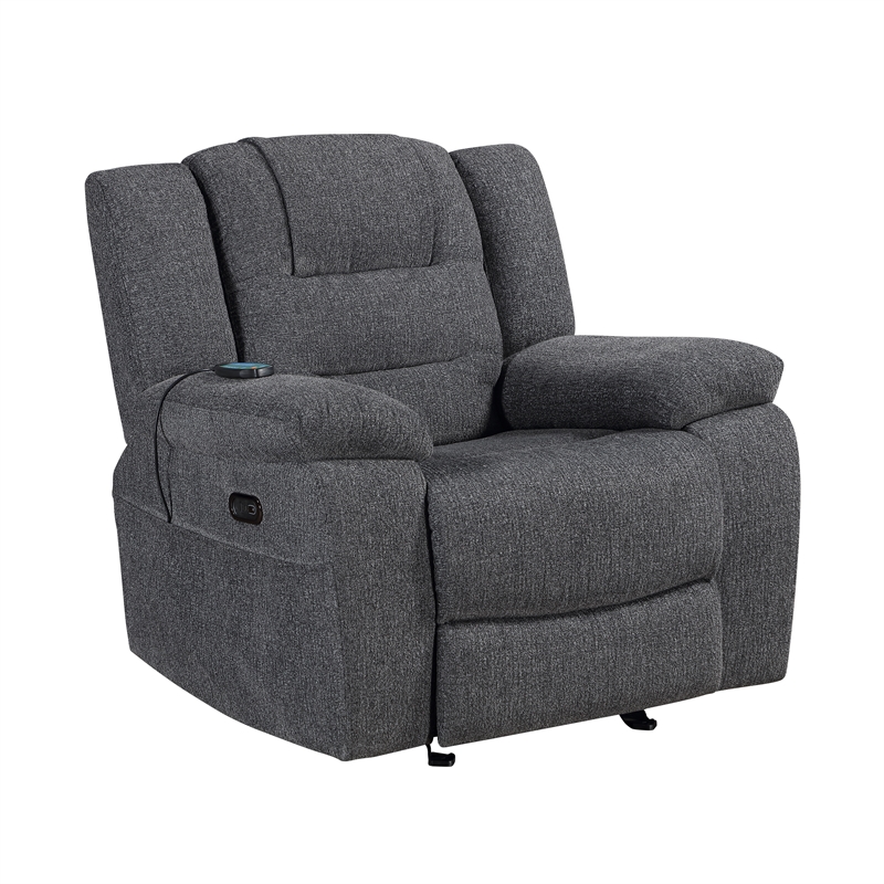 Pemberly Row Chenille Power Glider Recliner in Dark Gray