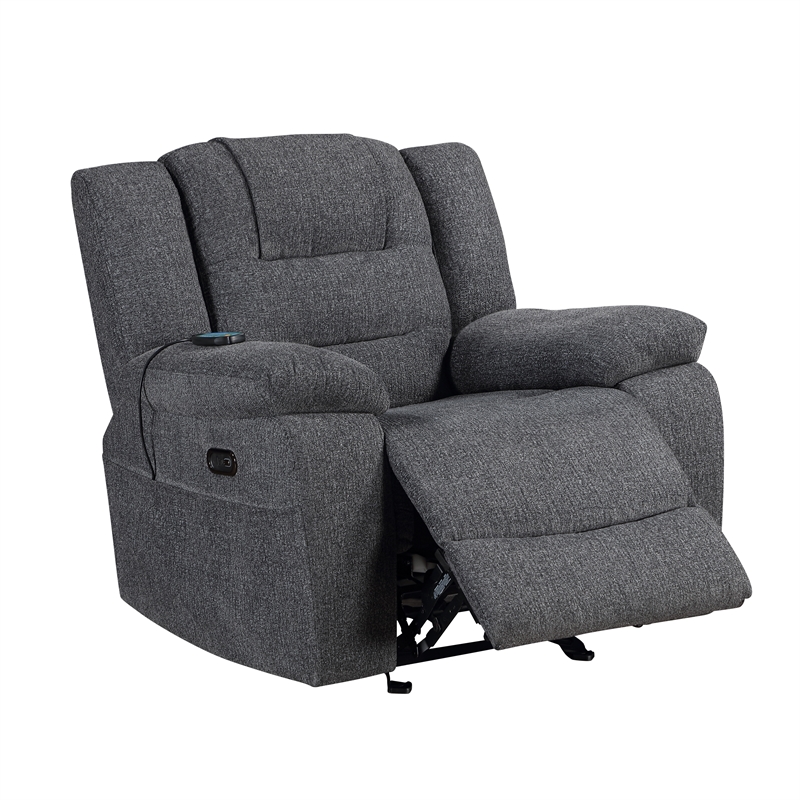 Pemberly Row Chenille Power Glider Recliner in Dark Gray