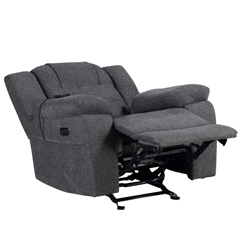 Pemberly Row Chenille Power Glider Recliner in Dark Gray