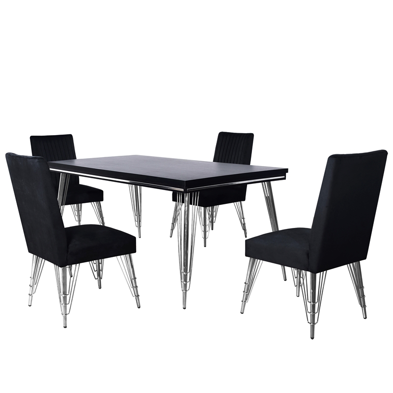 Pemberly Row 5-Piece Dining Set with Upholstered Chairs and Black Table