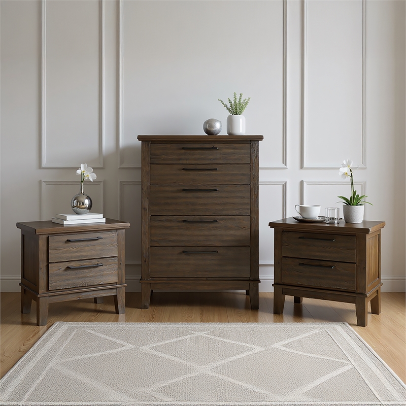 Pemberly Row 3-Pc Wood Bedroom Set with Chest in Vintage Gray