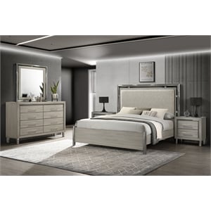 Pemberly Row 5Pc King Bedroom Set with 2 Nightstands in Grey Wood Finish