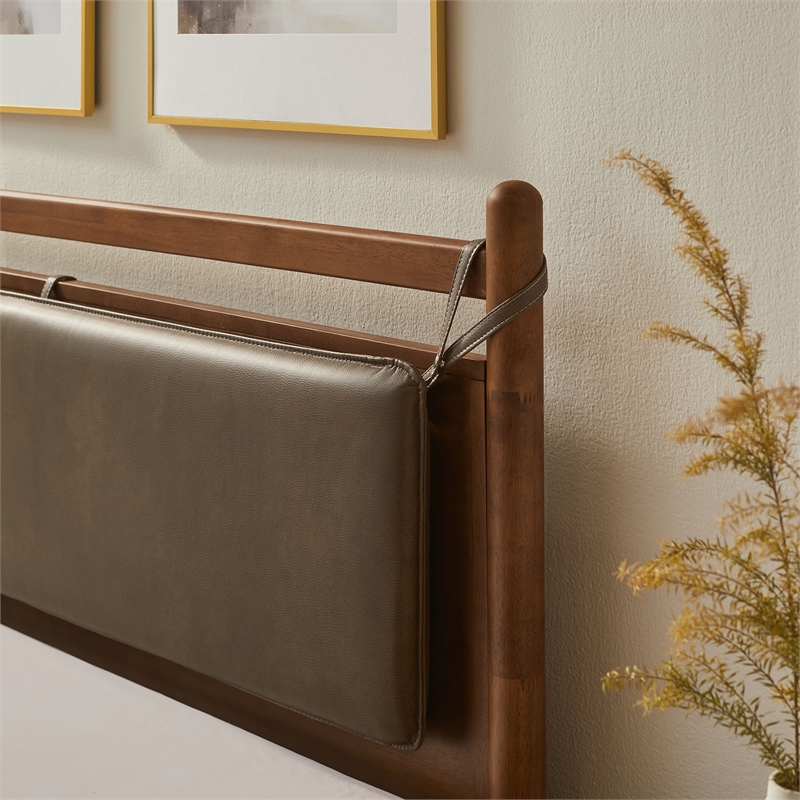 Pemberly Row King Platform Bed with Faux Leather Headboard in Walnut Mushroom