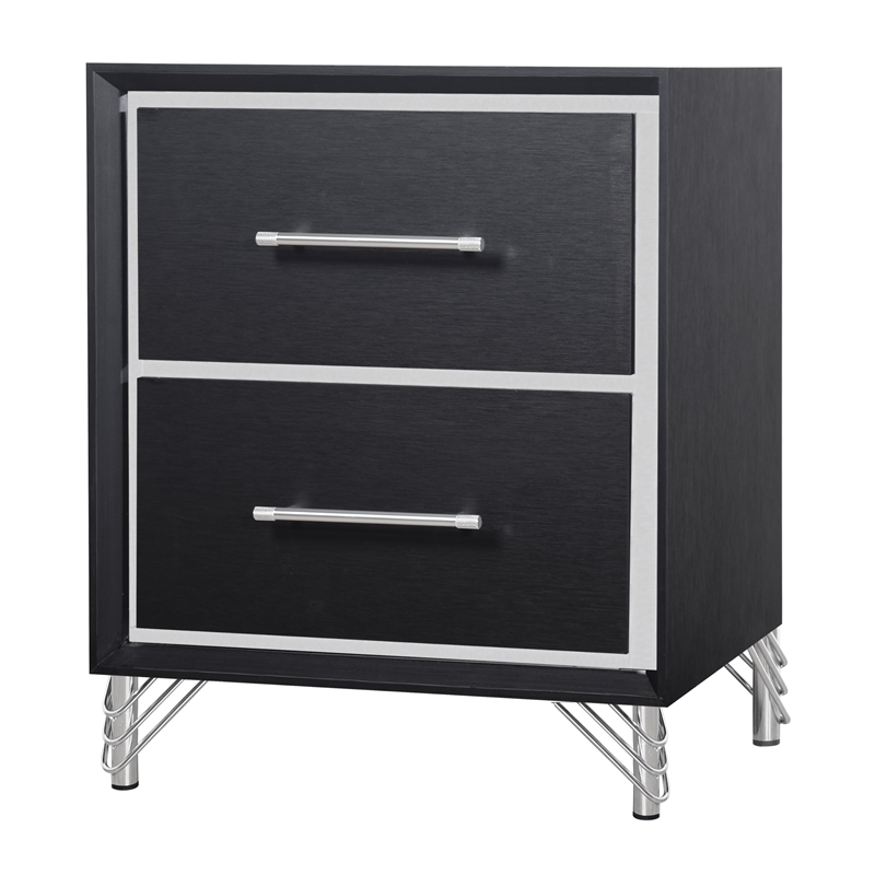 Pemberly Row Rubberwood 2 Drawer Nightstand in Ebony Black