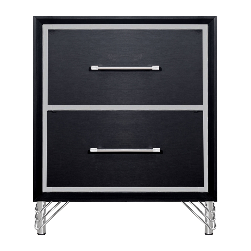 Pemberly Row Rubberwood 2 Drawer Nightstand in Ebony Black