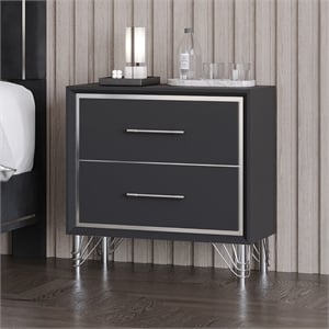 Pemberly Row Rubberwood 2 Drawer Nightstand in Ebony Black