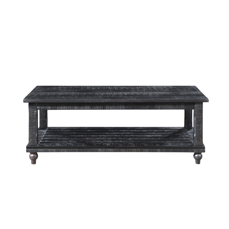 Pemberly Row 3-Piece Pine Occasional Table Set in Distressed Black