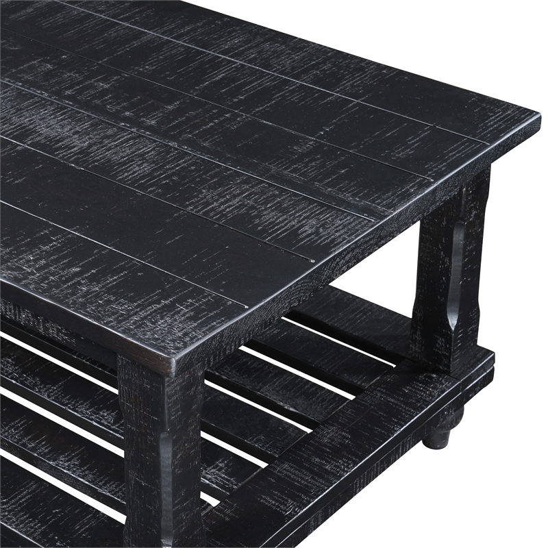 Pemberly Row 3-Piece Pine Occasional Table Set in Distressed Black
