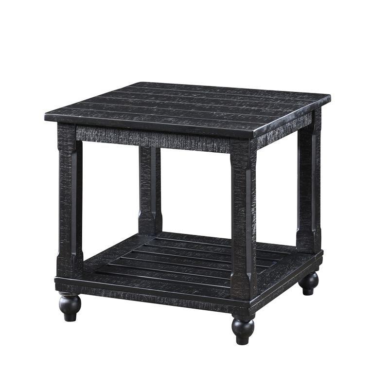 Pemberly Row 3-Piece Pine Occasional Table Set in Distressed Black