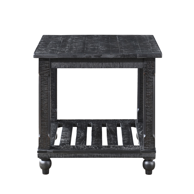 Pemberly Row 3-Piece Pine Occasional Table Set in Distressed Black