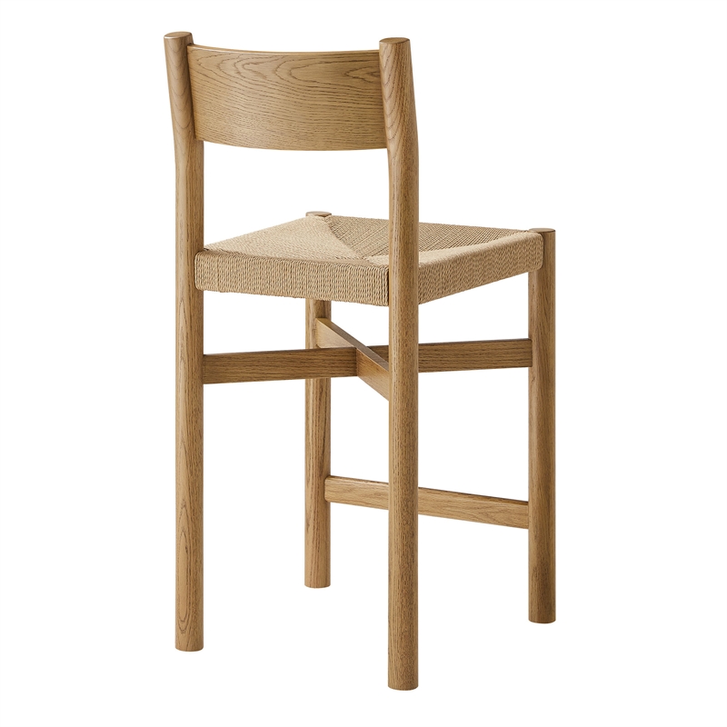 Pemberly Row Oak Wood Counter Stools with Woven Seats Set of 2 in Weathered Oak