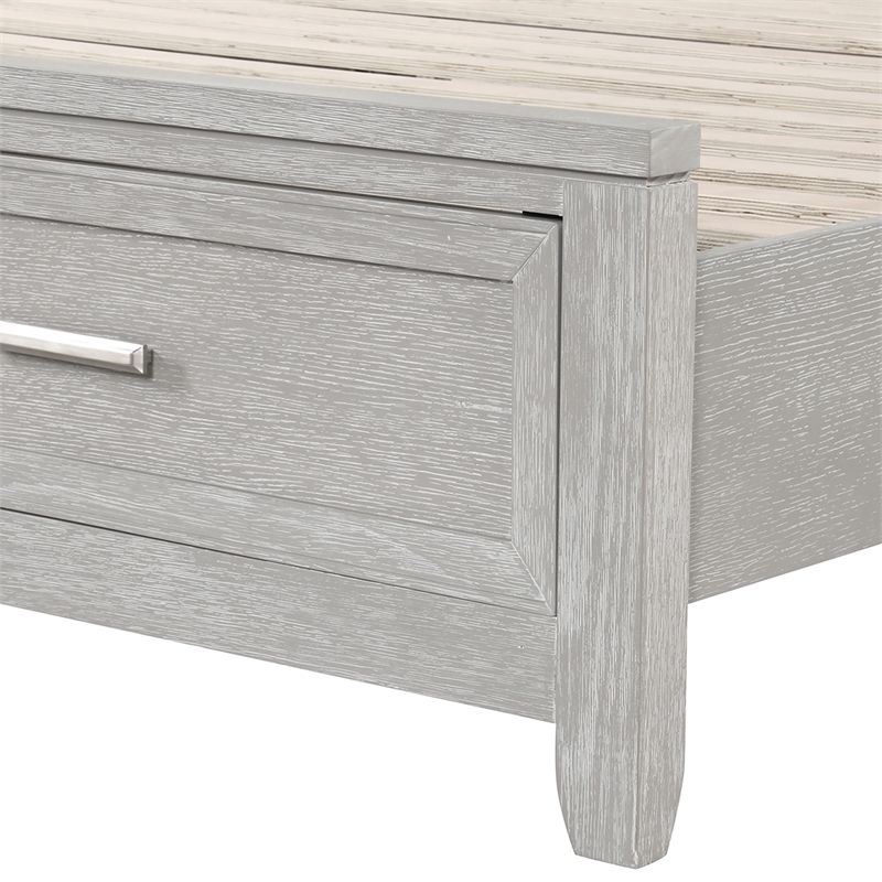 Pemberly Row Fiona King Upholstered Storage Bed in Mist Gray with Oak Veneer