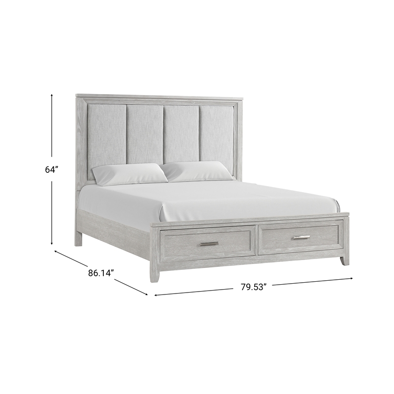 Pemberly Row Fiona King Upholstered Storage Bed in Mist Gray with Oak Veneer