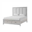 Pemberly Row Fiona Queen Upholstered Storage Bed in Mist Gray with Oak Veneer