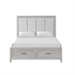Pemberly Row Fiona Queen Upholstered Storage Bed in Mist Gray with Oak Veneer
