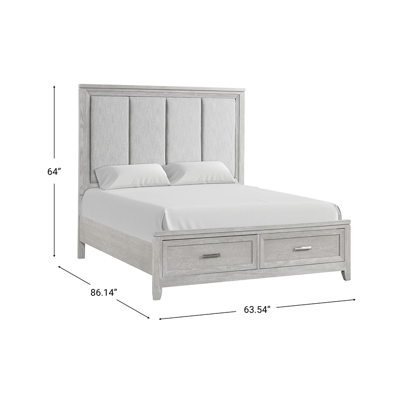 Pemberly Row Fiona Queen Upholstered Storage Bed in Mist Gray with Oak Veneer