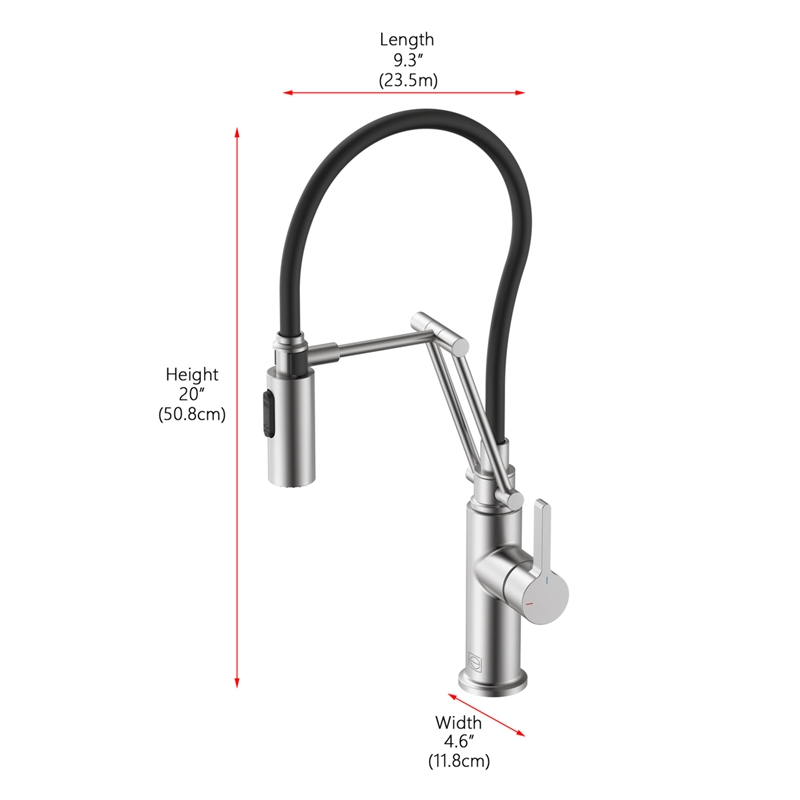 Pemberly Row Brass Kitchen Faucet in Brushed Nickel with Pull-Down Sprayer