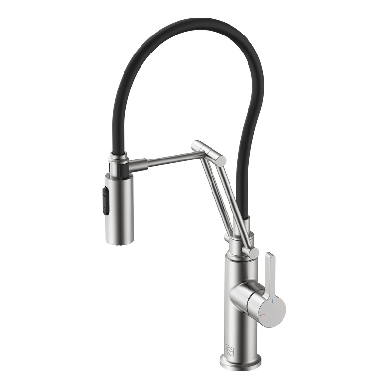 Pemberly Row Brass Kitchen Faucet in Brushed Nickel with Pull-Down Sprayer