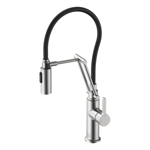 Pemberly Row Brass Kitchen Faucet in Brushed Nickel with Pull-Down Sprayer