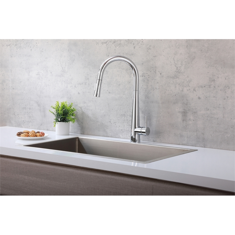 Pemberly Row Stainless Steel Kitchen Faucet in Chrome with Pull Down Sprayer