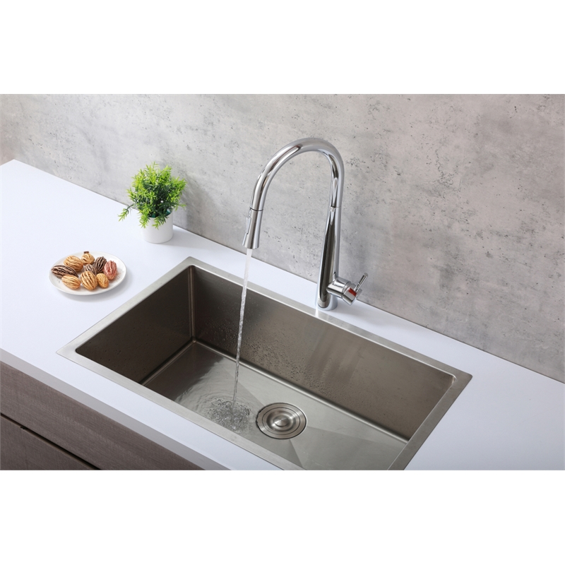 Pemberly Row Stainless Steel Kitchen Faucet in Chrome with Pull Down Sprayer