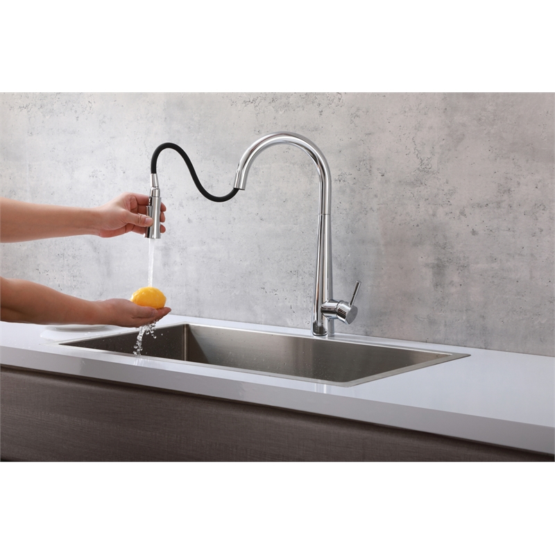 Pemberly Row Stainless Steel Kitchen Faucet in Chrome with Pull Down Sprayer