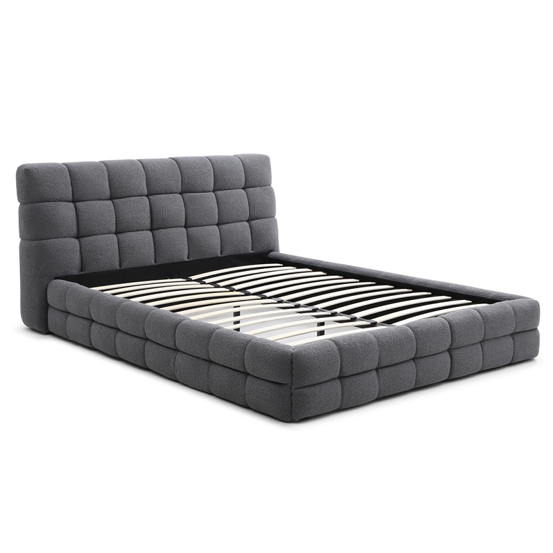 Pemberly Row Queen Upholstered Bed Frame in Dark Gray Fabric