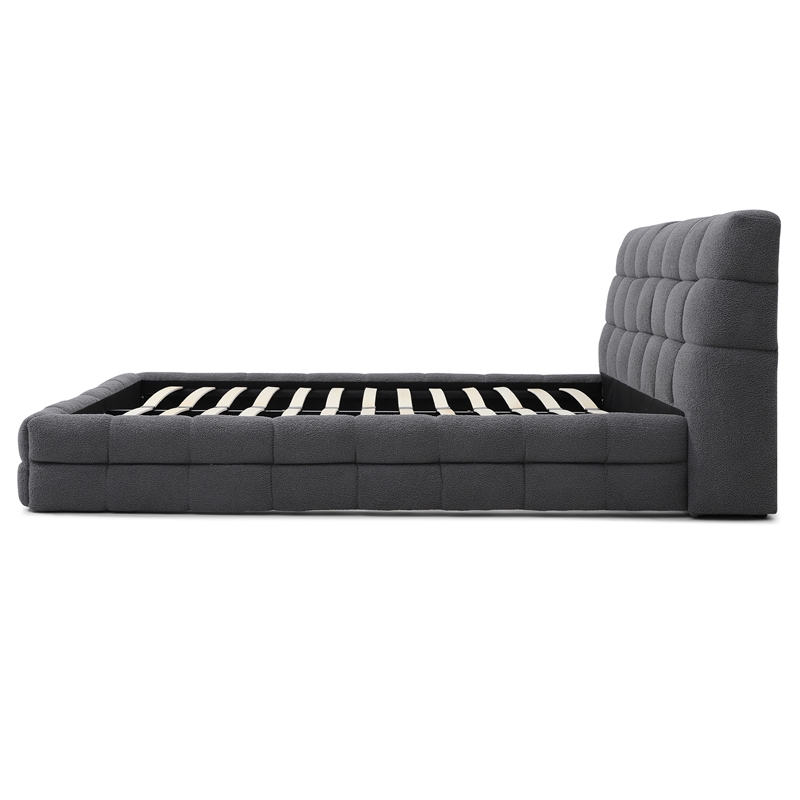 Pemberly Row Queen Upholstered Bed Frame in Dark Gray Fabric