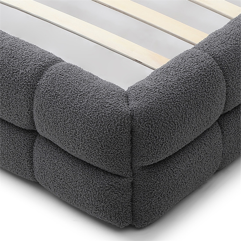 Pemberly Row Queen Upholstered Bed Frame in Dark Gray Fabric