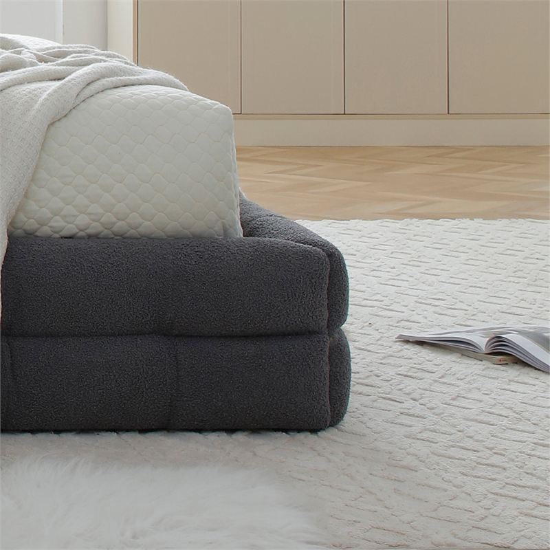 Pemberly Row Queen Upholstered Bed Frame in Dark Gray Fabric