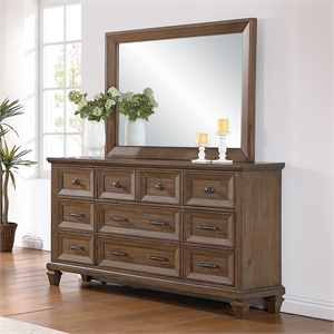 Pemberly Row 2-Piece Wood Dresser with Mirror in Vintage Mocha