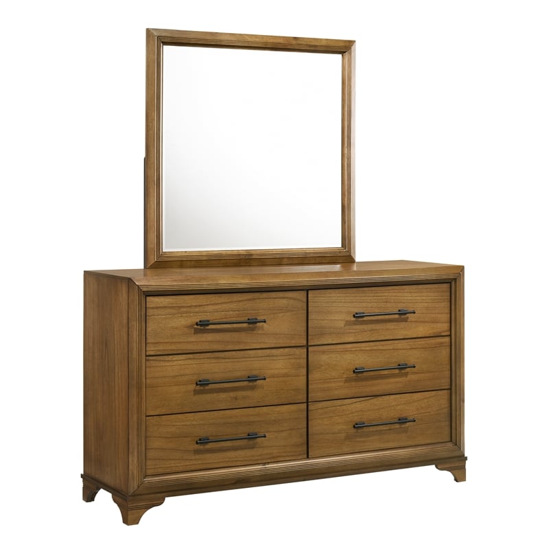 Pemberly Row 2-Piece Dresser and Mirror Set in Honey Brown