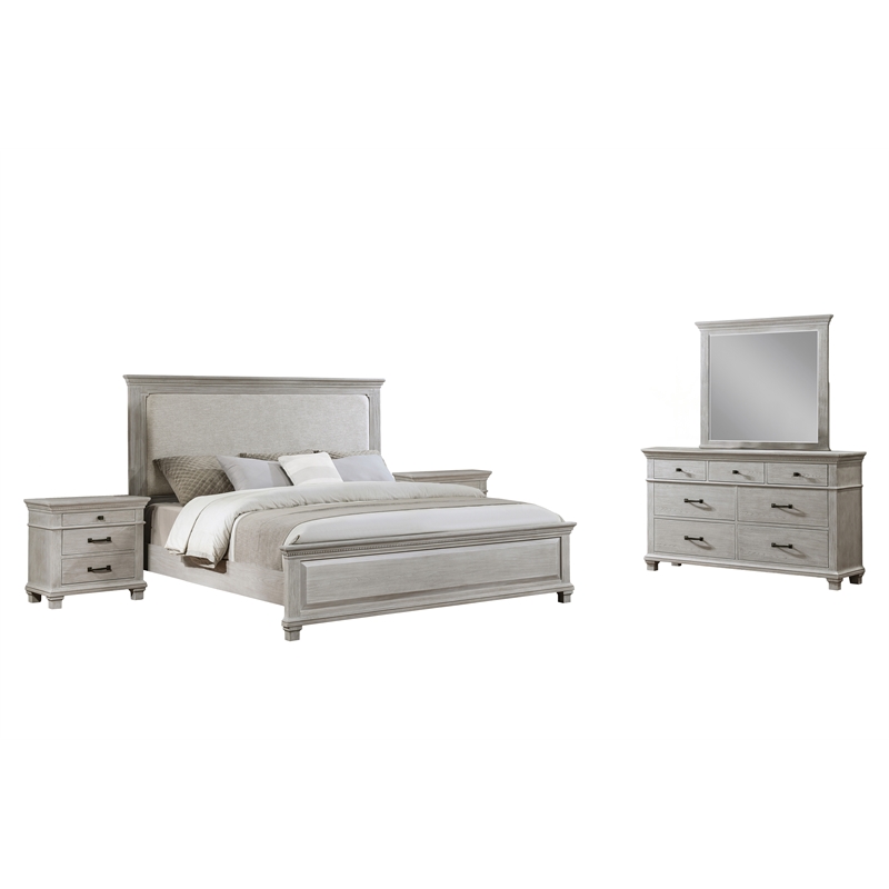 Pemberly Row 5Pc King Bedroom Set with Oak Veneers in Misty Gray